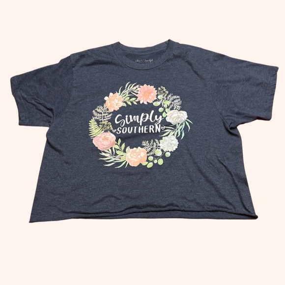 Dark Blue crop top with floral graphic - Picture 2 of 2